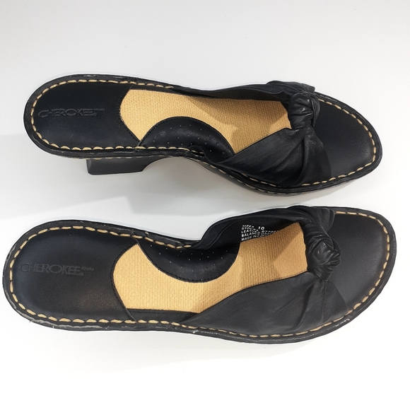 Women's Black  Leather Slip On  Open Toe by Cherokee  Size 10. - Picture 5 of 12